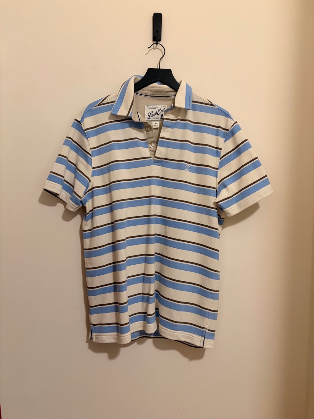 Lands' End Blue and Cream Striped French Terry Polo
